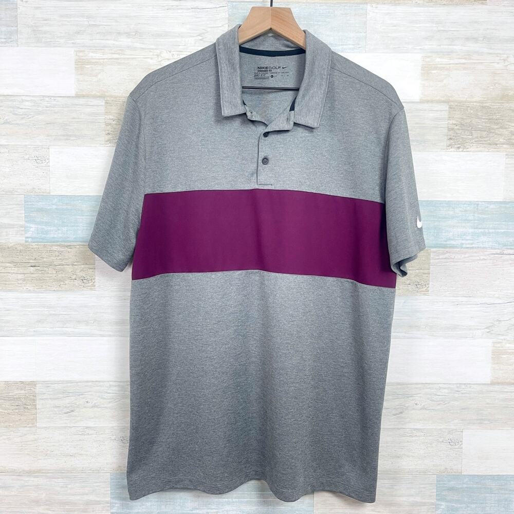 Nike GOLF Breathe Colorblock Polo Shirt Gray Red Standard Fit Dri Fit Mens XL